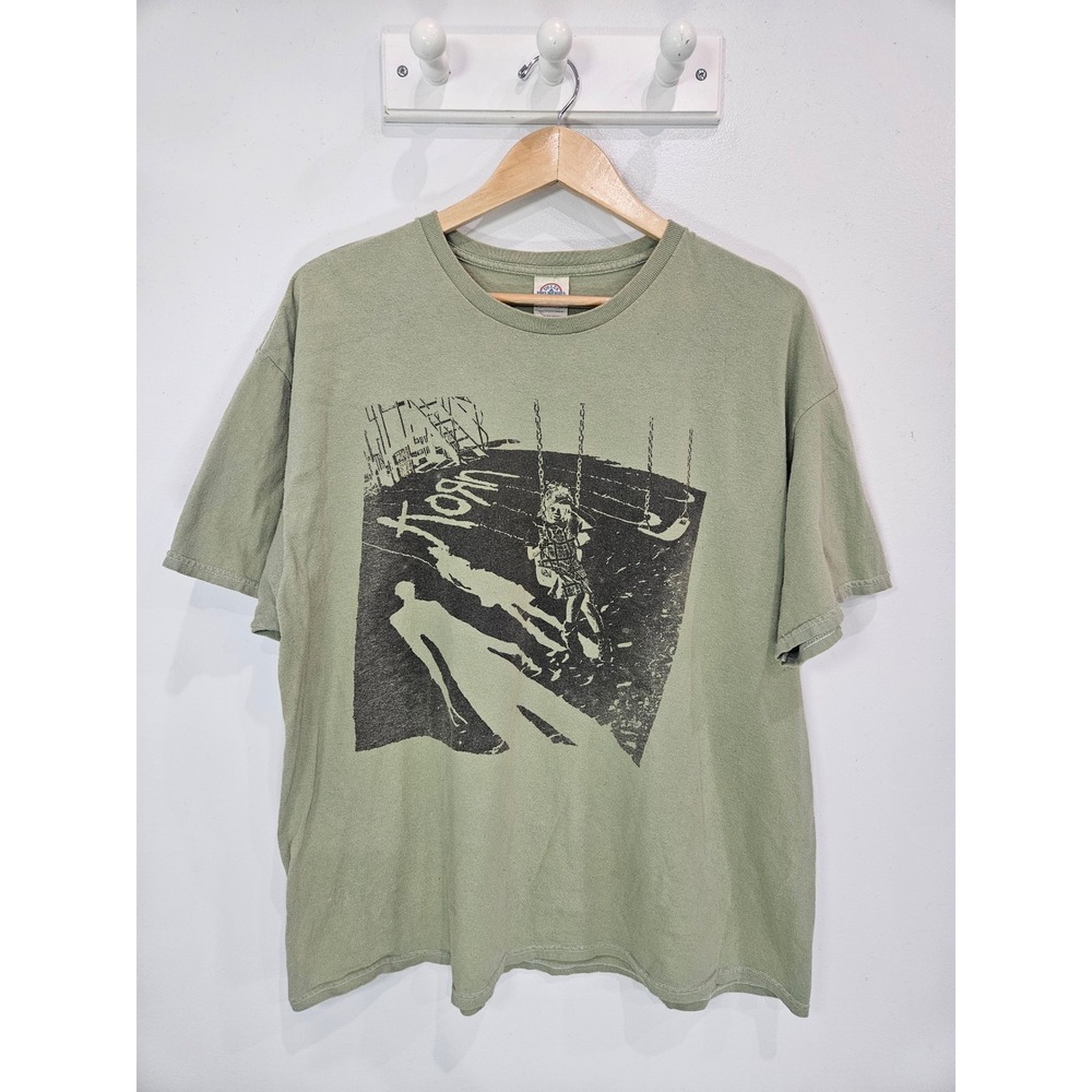 Vtg Y2K Korn Self Titled Album Cover Graphic T-Shirt Delta Pro Weight Green 2XL
